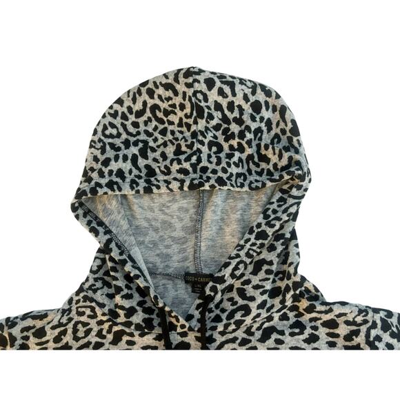 Coco + Carmen Gray/Black Hooded Cheetah Print Sweater Womens Size L/XL - Picture 2 of 7